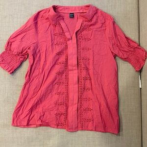 SHEIN Coral Button-Up Shirt with Textured Dots
